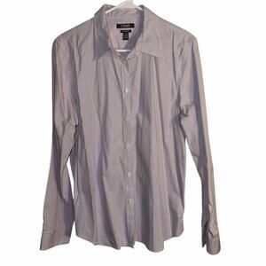 Chaps Women’s No Iron Button-Down Shirt – Light Lavender & White Stripe Size XL